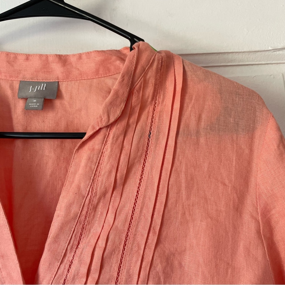 J. Jill Coral Pink Button-Down Linen Shirt